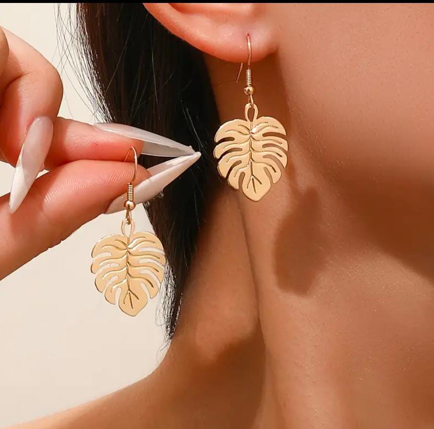 Gold Plated Iron Leaf Dangle Earrings