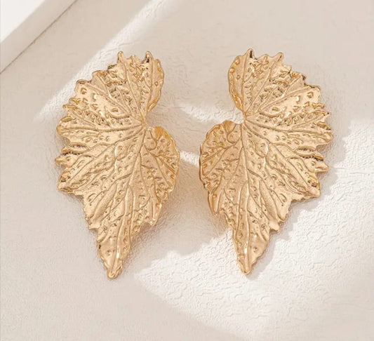 Leaf Shaped Golden Studded Earrings