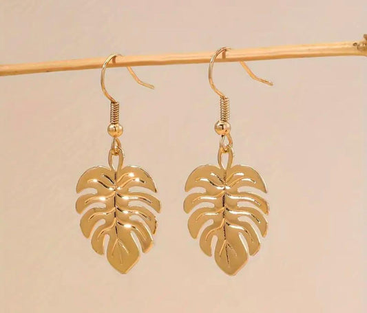 Gold Plated Iron Leaf Dangle Earrings