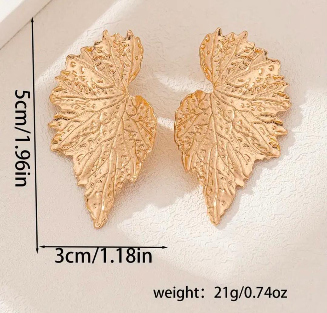 Leaf Shaped Golden Studded Earrings