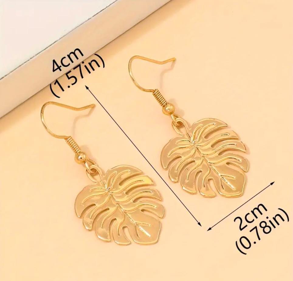 Gold Plated Iron Leaf Dangle Earrings